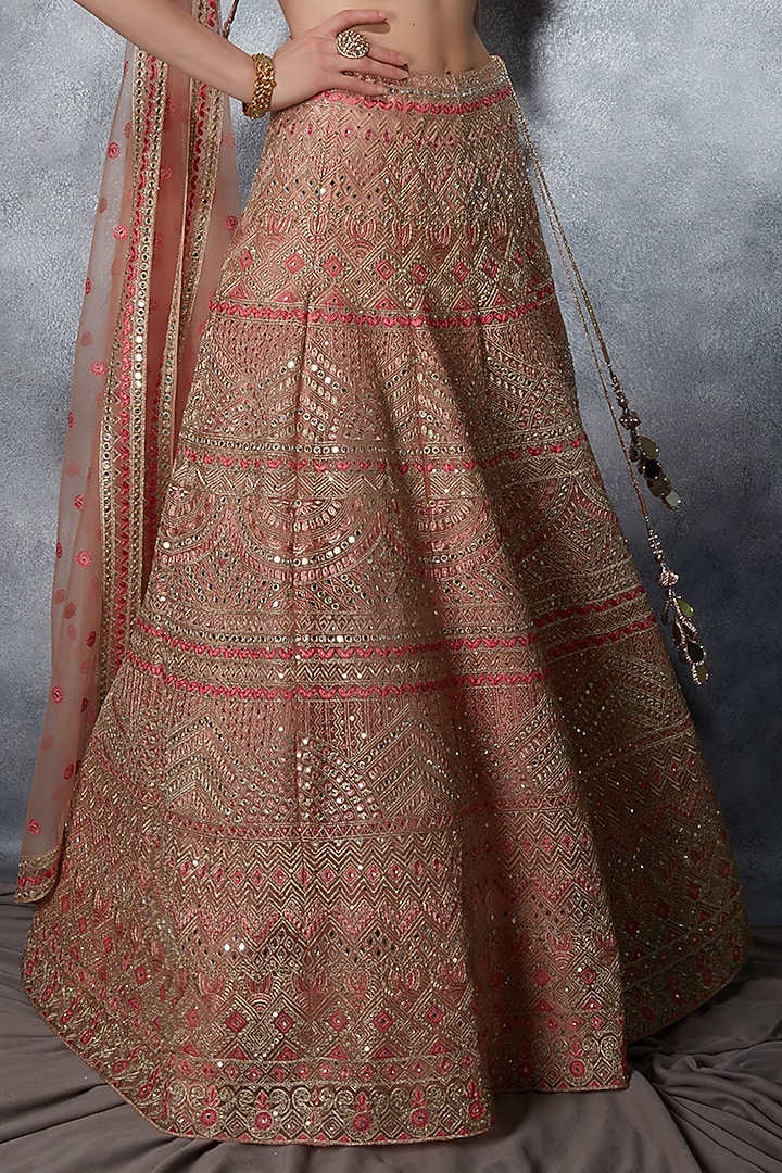 Blush Pink Tulle Thread & Zari Embroidered Bridal Lehenga Set by Saaj By Ankita at Pernia's Pop Up Shop