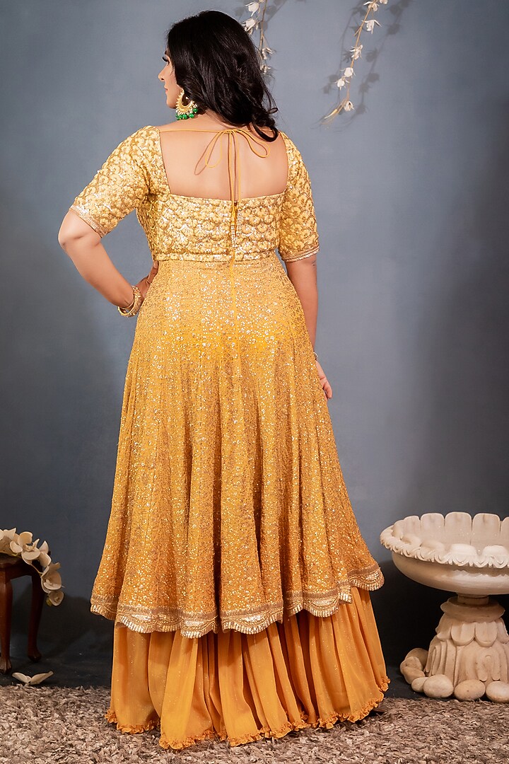 Mustard Georgette Embroidered Wedding Anarkali Set by Saaj By Ankita at Pernia's Pop Up Shop