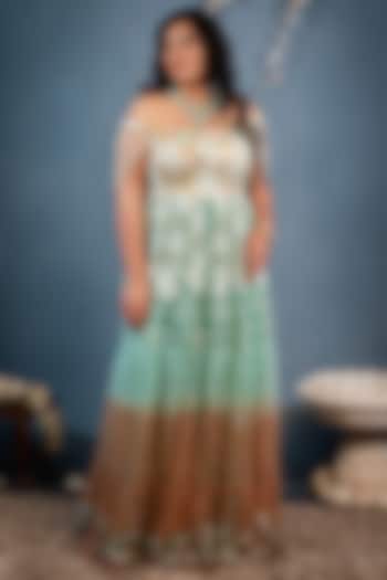 Mint Green Embroidered Gown by Saaj By Ankita