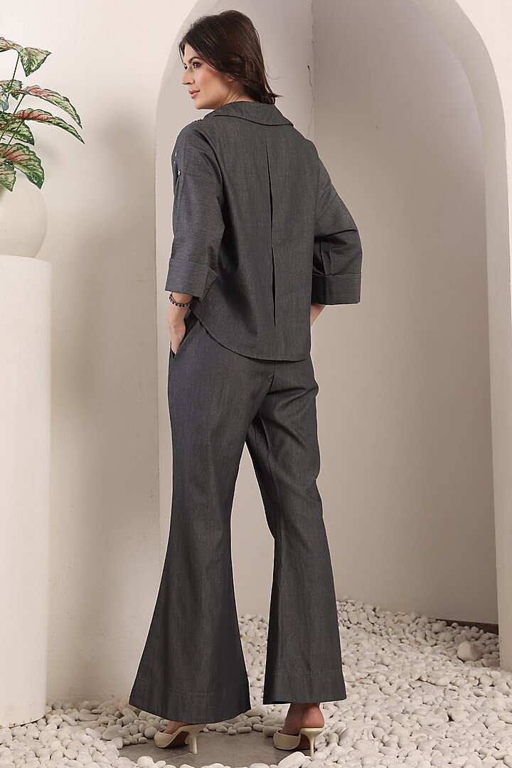 Grey Chambray Motif Hand Embellished Co-Ord Set by Saaj By Ankita at Pernia's Pop Up Shop