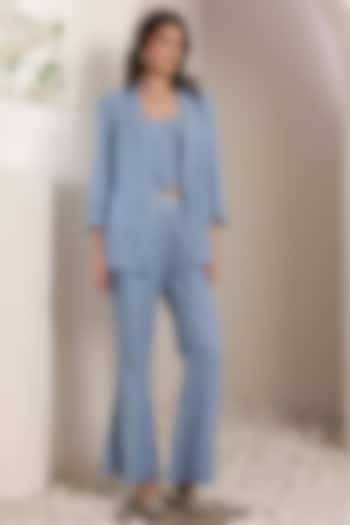 Sky Blue Soft Denim Crystal Work Co-Ord Set by Saaj By Ankita at Pernia's Pop Up Shop