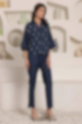 Indigo Denim Crystal Embroidered Co-Ord Set by Saaj By Ankita at Pernia's Pop Up Shop