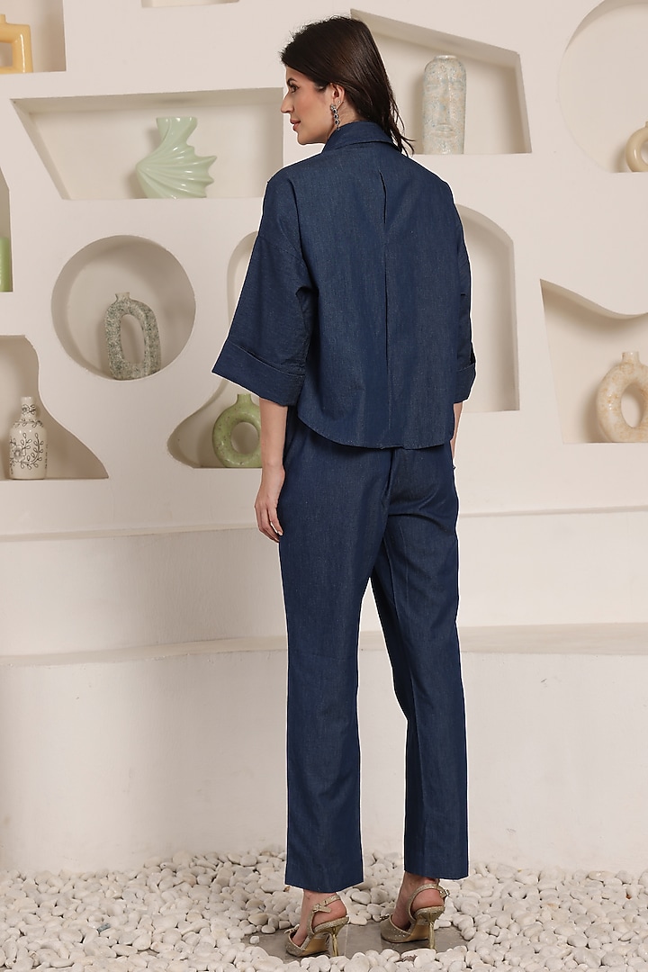 Indigo Denim Crystal Embroidered Co-Ord Set by Saaj By Ankita at Pernia's Pop Up Shop