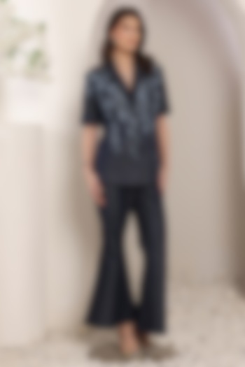 Indigo Denim Thread & Bead Embroidered Co-Ord Set by Saaj By Ankita at Pernia's Pop Up Shop