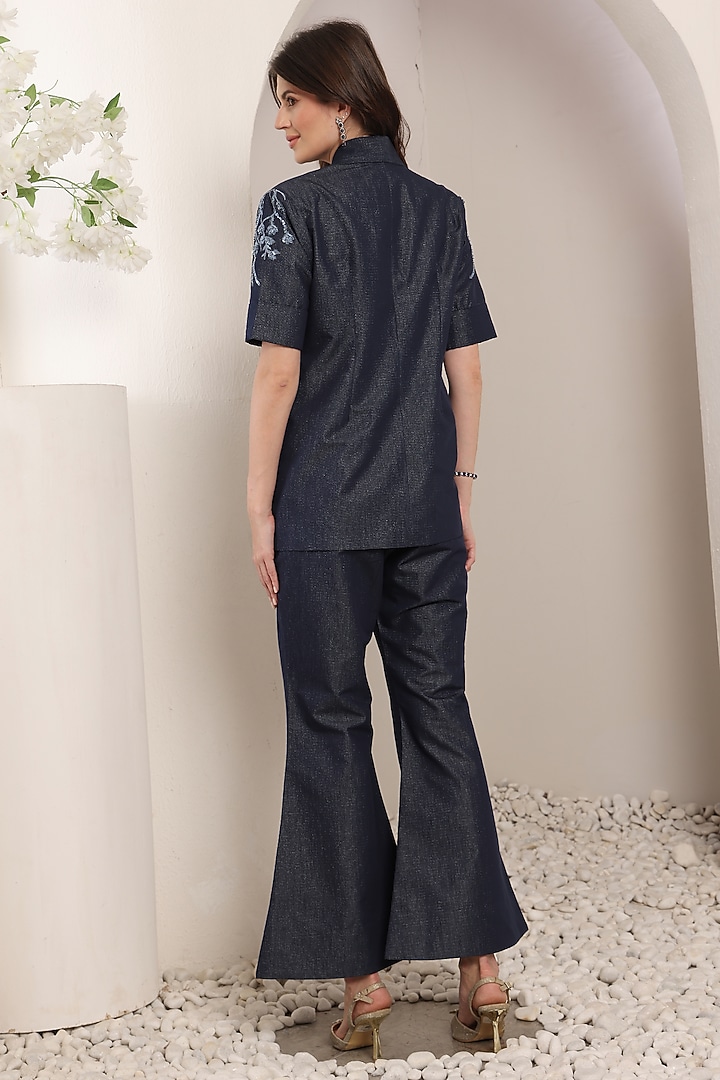 Indigo Denim Thread & Bead Embroidered Co-Ord Set by Saaj By Ankita at Pernia's Pop Up Shop