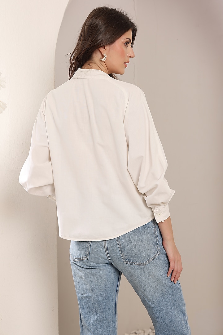 White Linen Crystal & Bead Embroidered Shirt by Saaj By Ankita at Pernia's Pop Up Shop