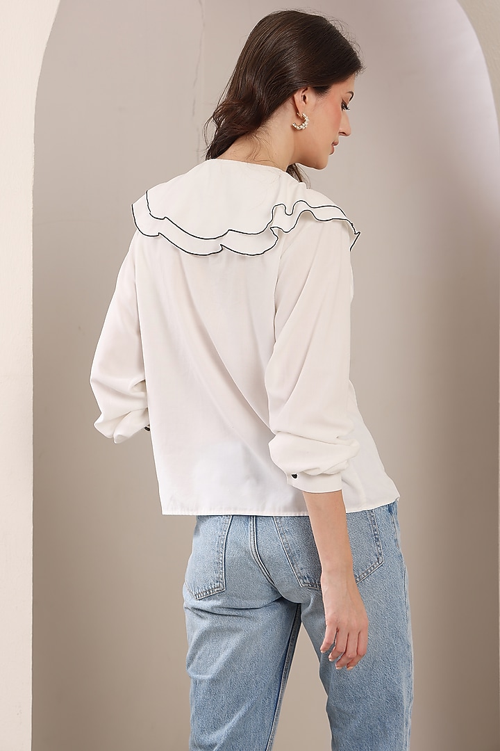 White Cotton Pearl Hand Embroidered Shirt by Saaj By Ankita at Pernia's Pop Up Shop