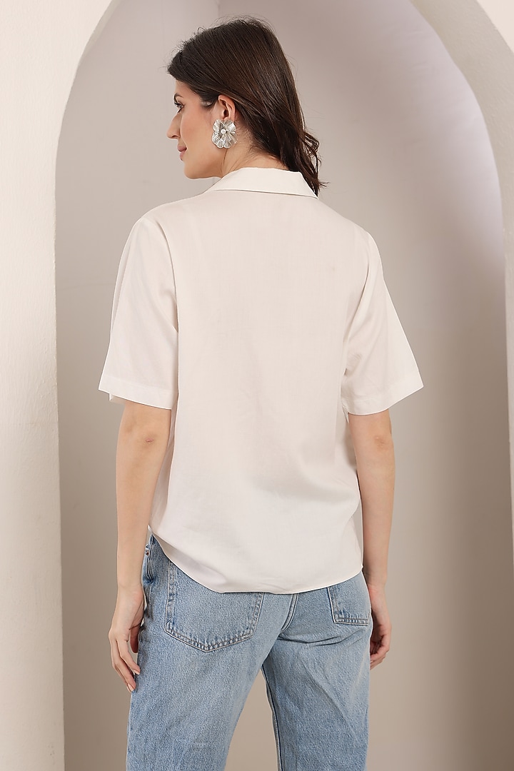 White Cotton Floral Hand Embroidered Shirt by Saaj By Ankita at Pernia's Pop Up Shop