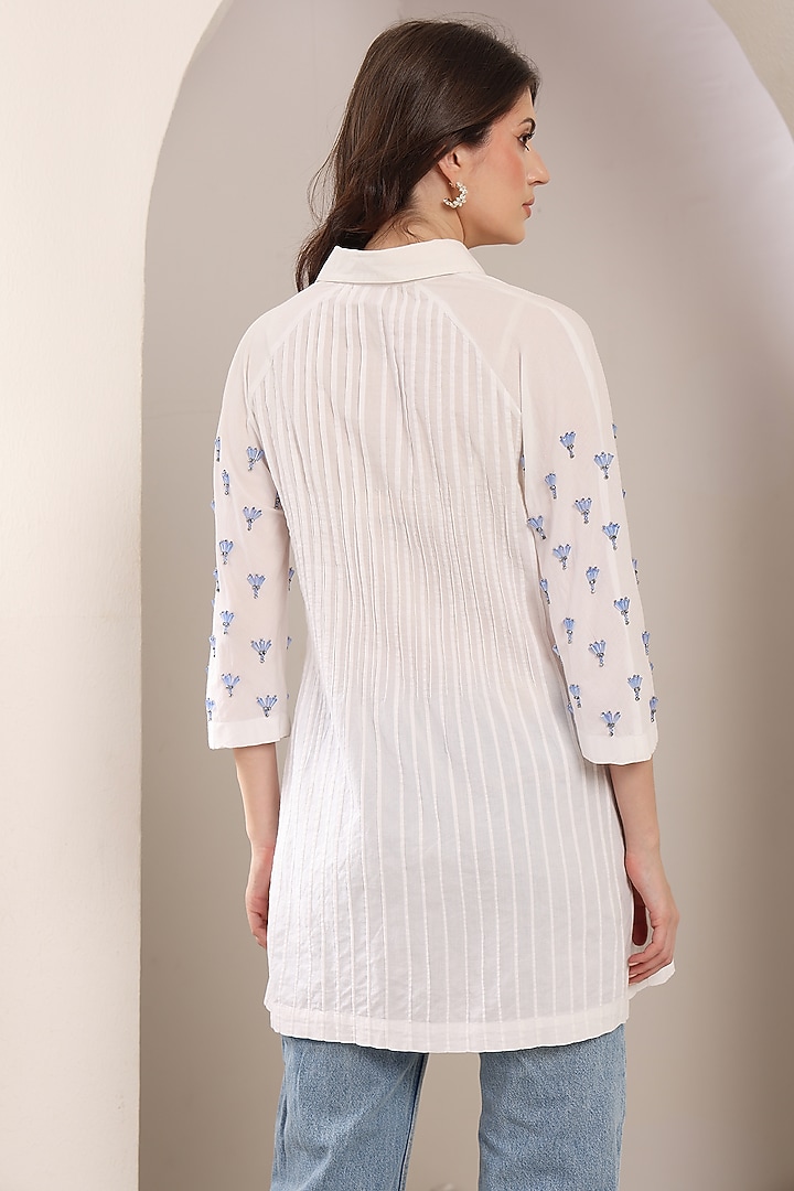 White Cotton Crystal Embroidered Shirt by Saaj By Ankita at Pernia's Pop Up Shop