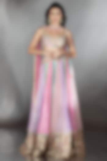 Multi-Colored Georgette Sequin Embroidered Wedding Lehenga Set by Saaj By Ankita at Pernia's Pop Up Shop