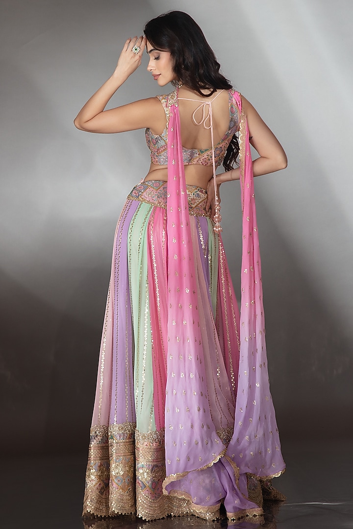 Multi-Colored Georgette Sequin Embroidered Wedding Lehenga Set by Saaj By Ankita at Pernia's Pop Up Shop