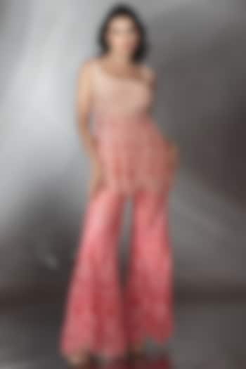 Blush Pink Ombre Tulle Pearl Embroidered Co-Ord Set by Saaj By Ankita at Pernia's Pop Up Shop