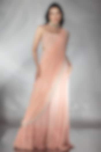 Blush Pink Georgette Floral & Pearl Embroidered Jumpsuit by Saaj By Ankita at Pernia's Pop Up Shop