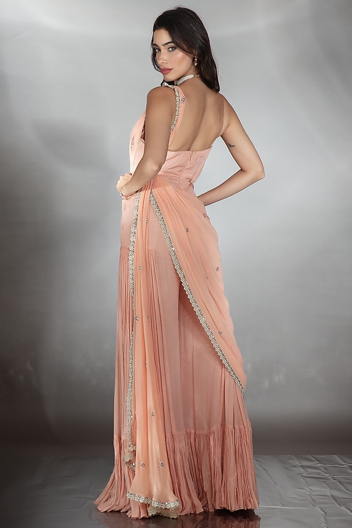 Blush Pink Georgette Floral & Pearl Embroidered Jumpsuit by Saaj By Ankita at Pernia's Pop Up Shop