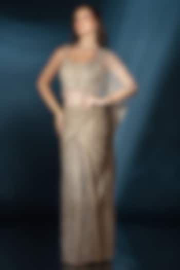 Copper Metallic Knit Pre-Draped Wedding Saree Set by Saaj By Ankita at Pernia's Pop Up Shop