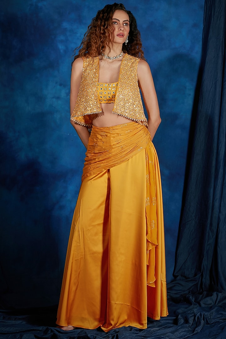 Marigold Satin Palazzo Set by Saaj By Ankita at Pernia's Pop Up Shop