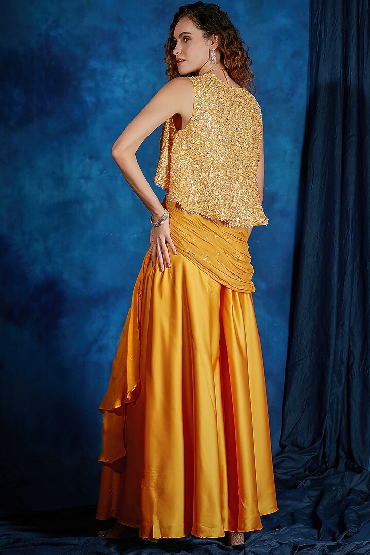 Marigold Satin Palazzo Set by Saaj By Ankita at Pernia's Pop Up Shop