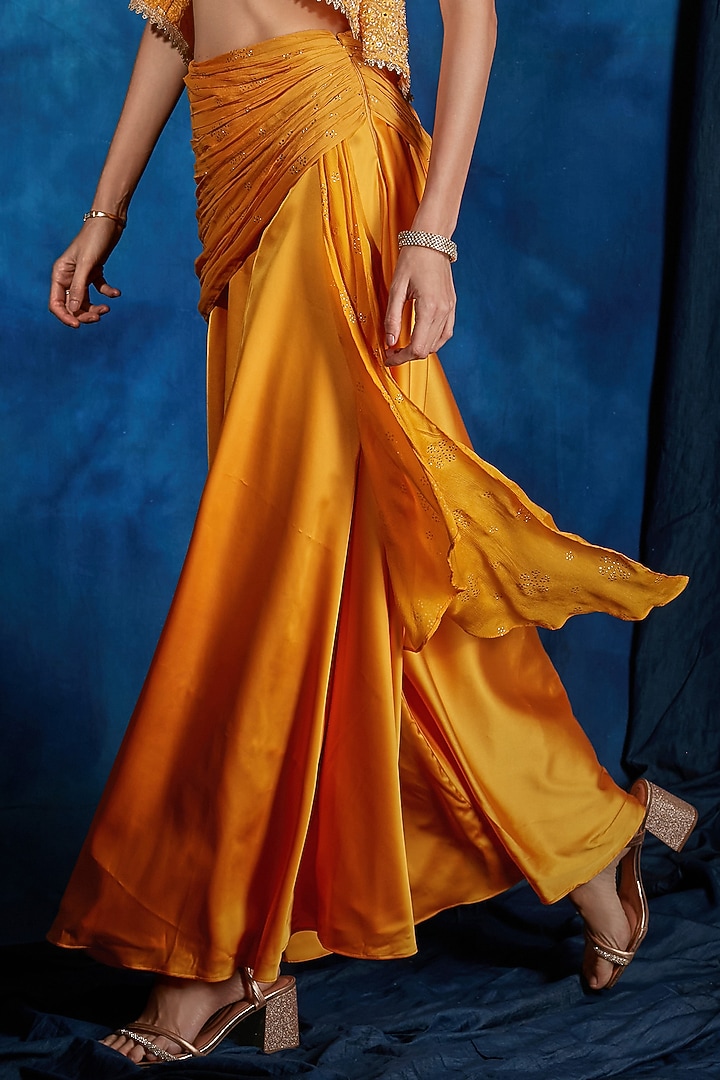 Marigold Satin Palazzo Set by Saaj By Ankita at Pernia's Pop Up Shop