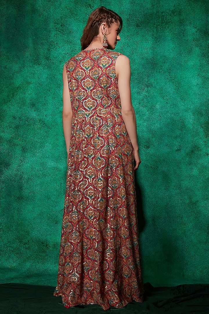 Fuchsia Georgette Printed & Sequins Embroidered Jacket Wedding Lehenga Set by Saaj By Ankita at Pernia's Pop Up Shop