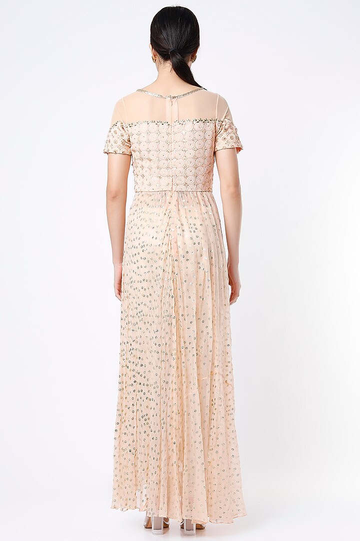 Peach Hand Embroidered Party Wear Anarkali Set by Saaj By Ankita at Pernia's Pop Up Shop