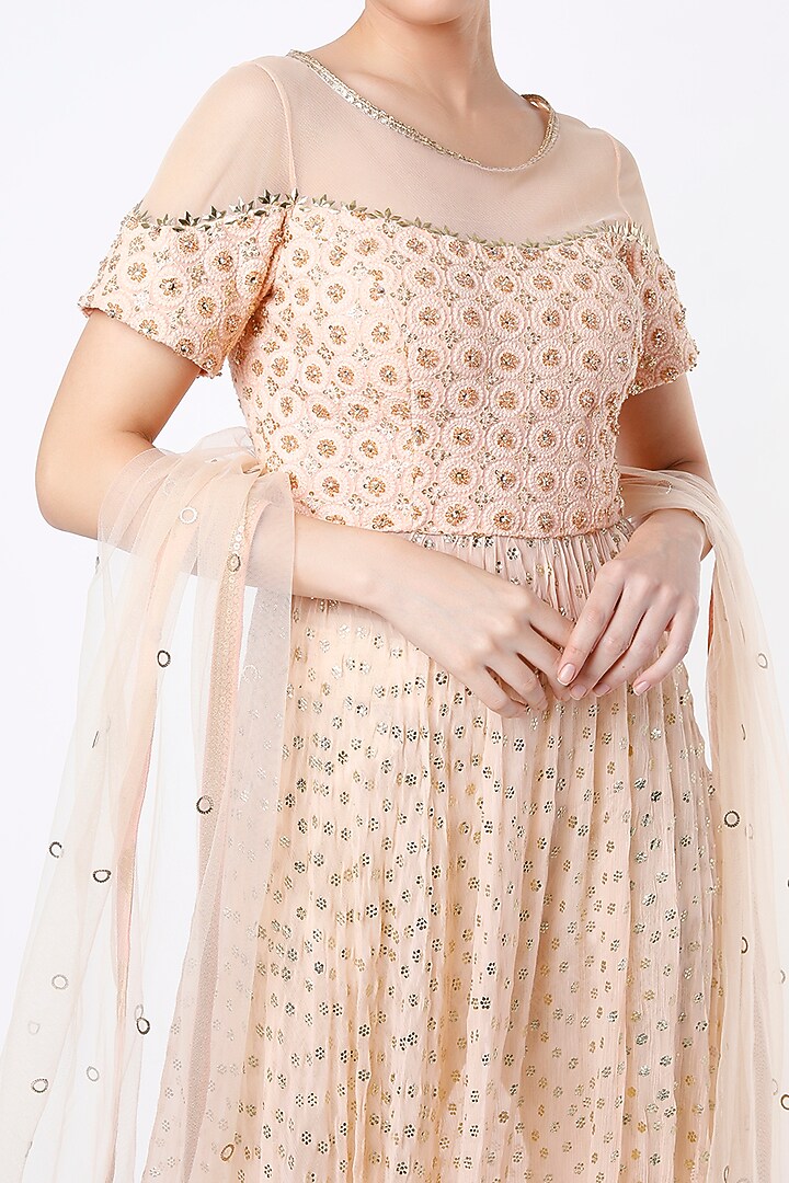 Peach Hand Embroidered Party Wear Anarkali Set by Saaj By Ankita at Pernia's Pop Up Shop
