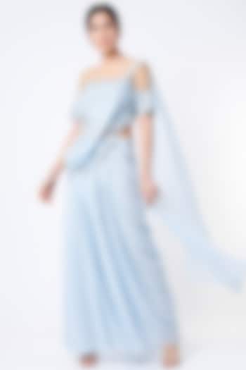 Ice Blue Embroidered Wedding Gown Saree by Saaj By Ankita at Pernia's Pop Up Shop