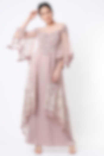 Mauve Hand Embroidered Maxi Dress by Saaj By Ankita at Pernia's Pop Up Shop