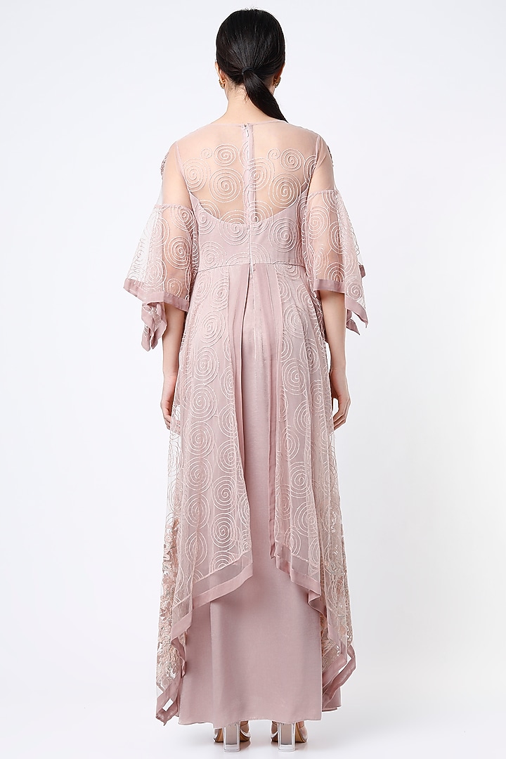 Mauve Hand Embroidered Maxi Cocktail Dress by Saaj By Ankita at Pernia's Pop Up Shop
