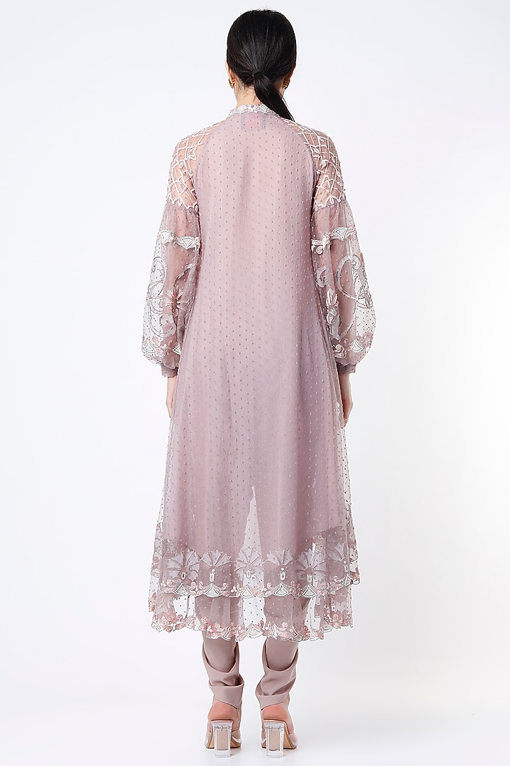 Mauve Hand Embroidered Jacket Set by Saaj By Ankita at Pernia's Pop Up Shop