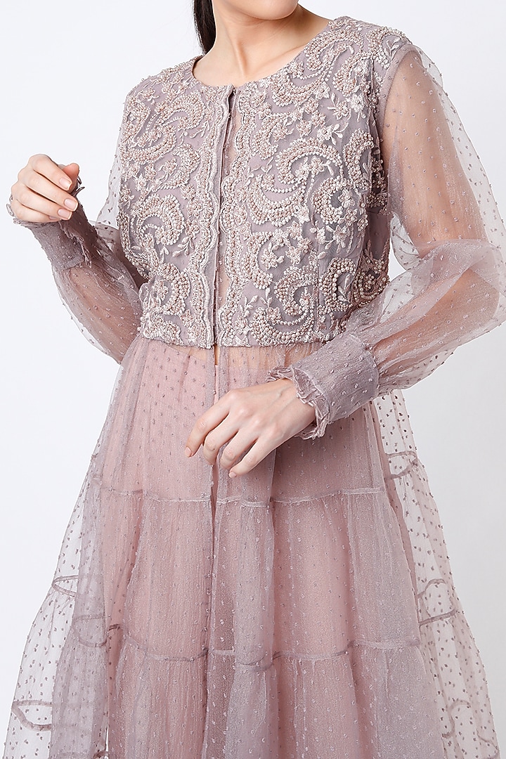 Mauve Embroidered Jacket Set by Saaj By Ankita at Pernia's Pop Up Shop