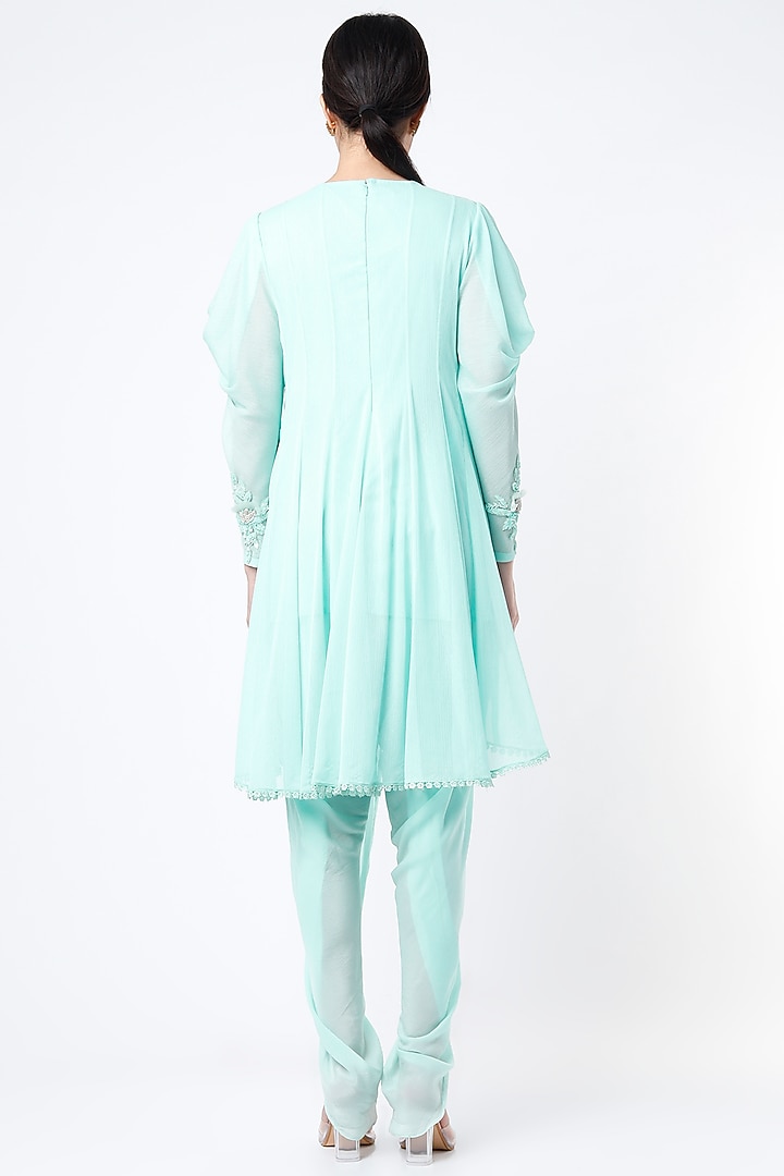 Soft Aqua Crepe Dhoti Set by Saaj By Ankita at Pernia's Pop Up Shop