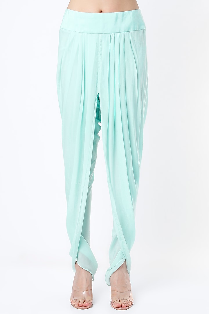 Soft Aqua Crepe Dhoti Set by Saaj By Ankita at Pernia's Pop Up Shop