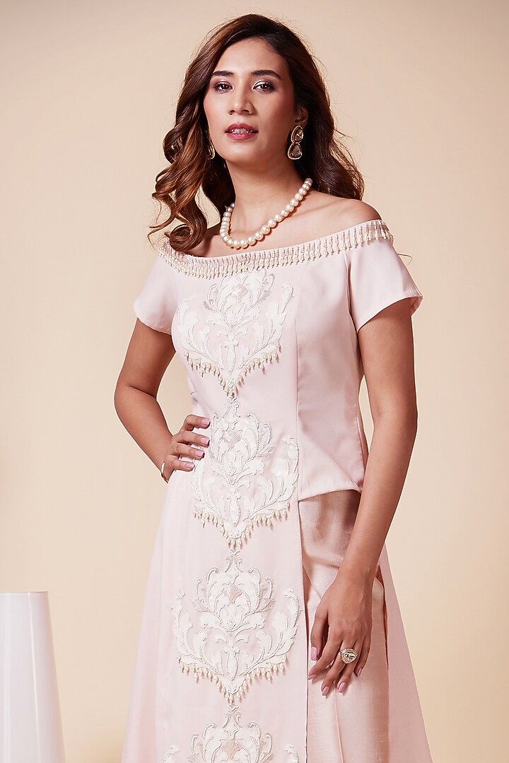 Blush Pink Moss Crepe Co-Ord Set by Saaj By Ankita at Pernia's Pop Up Shop