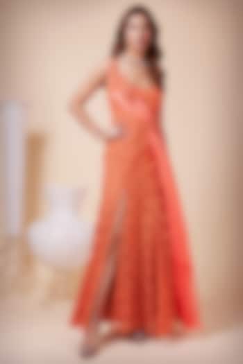 Orange Embroidered Gown by Saaj By Ankita