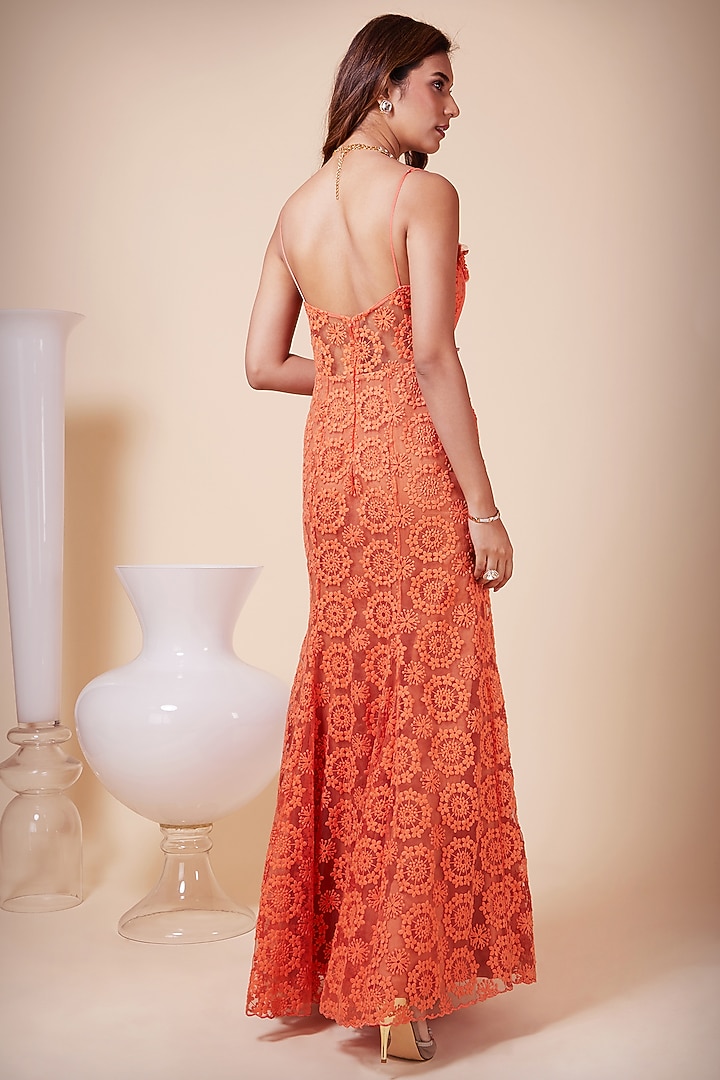 Orange Embroidered Party Wear Gown by Saaj By Ankita at Pernia's Pop Up Shop