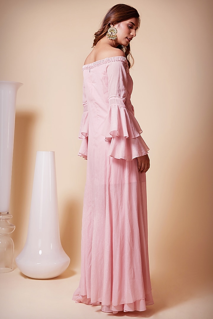Blush Pink Metallic Georgette Wedding Sharara Set by Saaj By Ankita at Pernia's Pop Up Shop