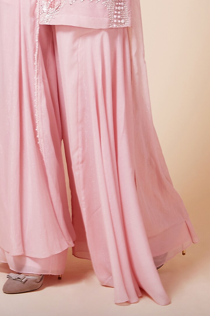 Blush Pink Metallic Georgette Wedding Sharara Set by Saaj By Ankita at Pernia's Pop Up Shop