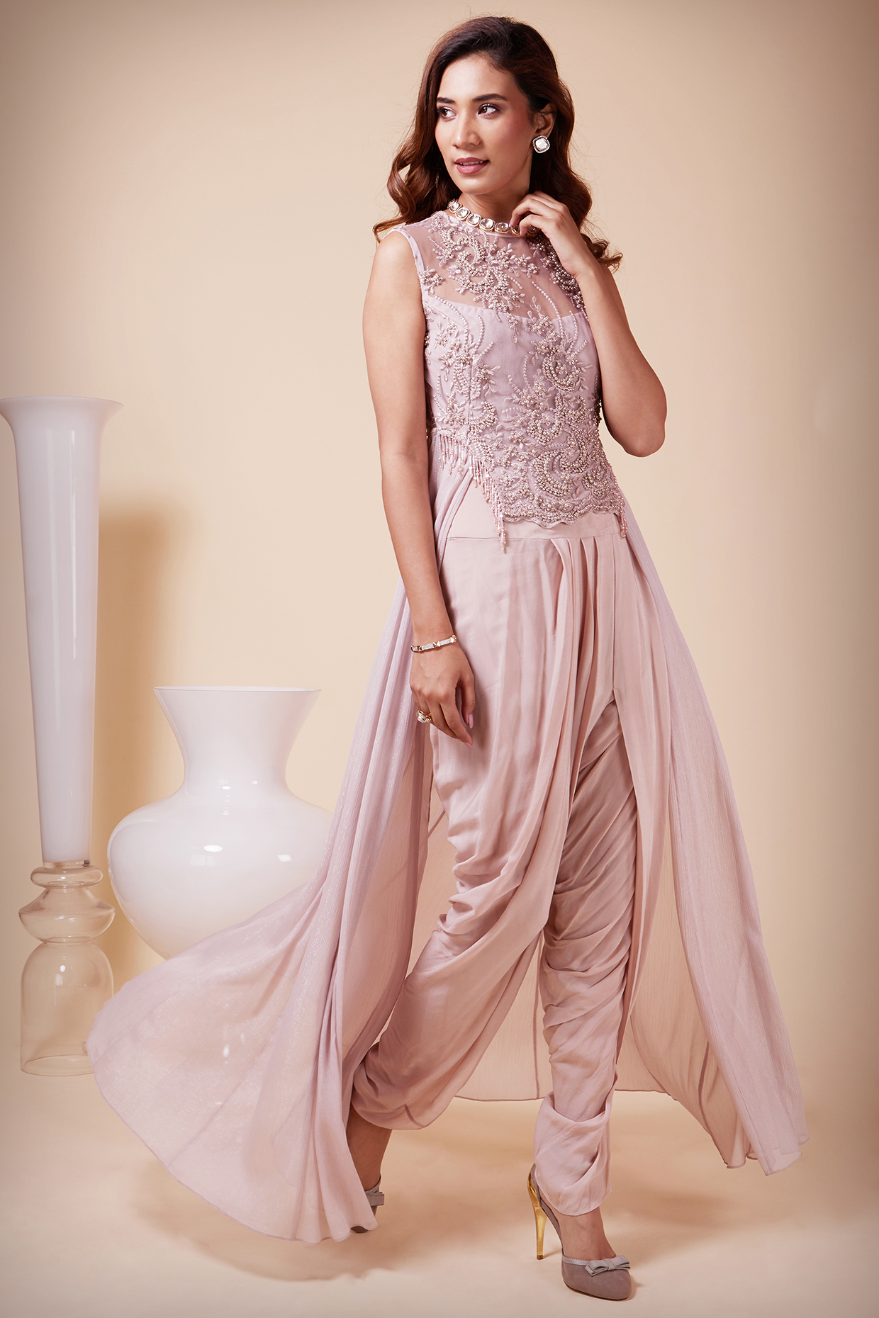 Mauve Metallic Georgette Dhoti Set by Saaj By Ankita at Pernia's Pop Up Shop