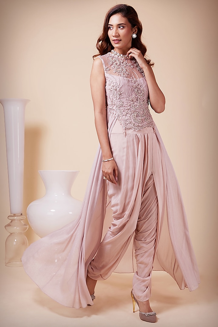 Mauve Metallic Georgette Dhoti Set by Saaj By Ankita at Pernia's Pop Up Shop