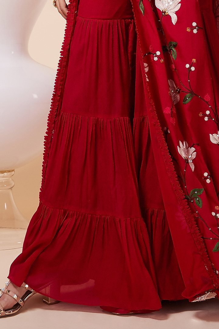 Maroon Aari Embroidered Jacket Set by Saaj By Ankita at Pernia's Pop Up Shop