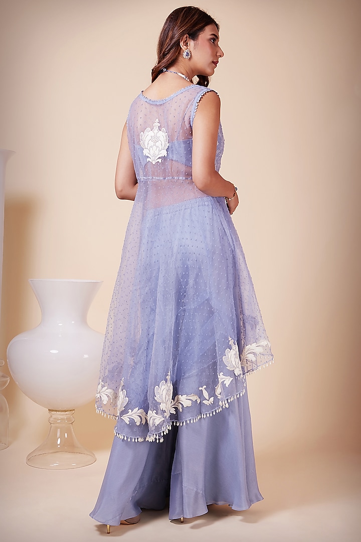 Powder Blue Embroidered Jacket Set by Saaj By Ankita at Pernia's Pop Up Shop