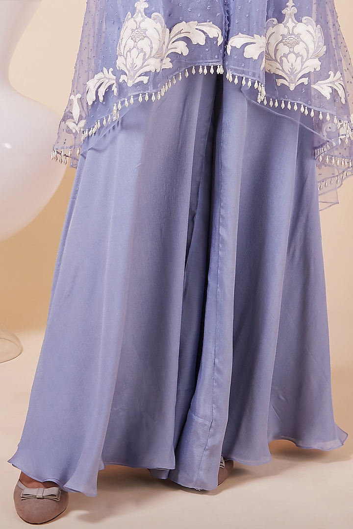 Powder Blue Embroidered Jacket Set by Saaj By Ankita at Pernia's Pop Up Shop