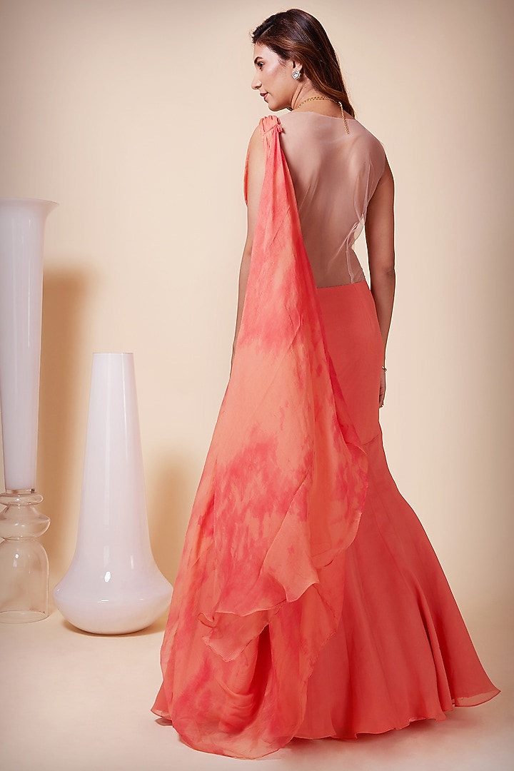 Orange Chiffon Draped Wedding Gown Saree by Saaj By Ankita at Pernia's Pop Up Shop