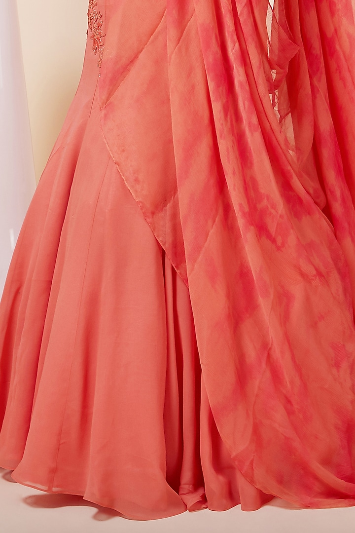 Orange Chiffon Draped Wedding Gown Saree by Saaj By Ankita at Pernia's Pop Up Shop