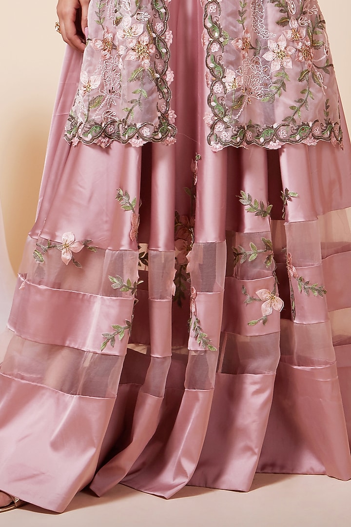 Peach Embroidered Jacket Set by Saaj By Ankita at Pernia's Pop Up Shop