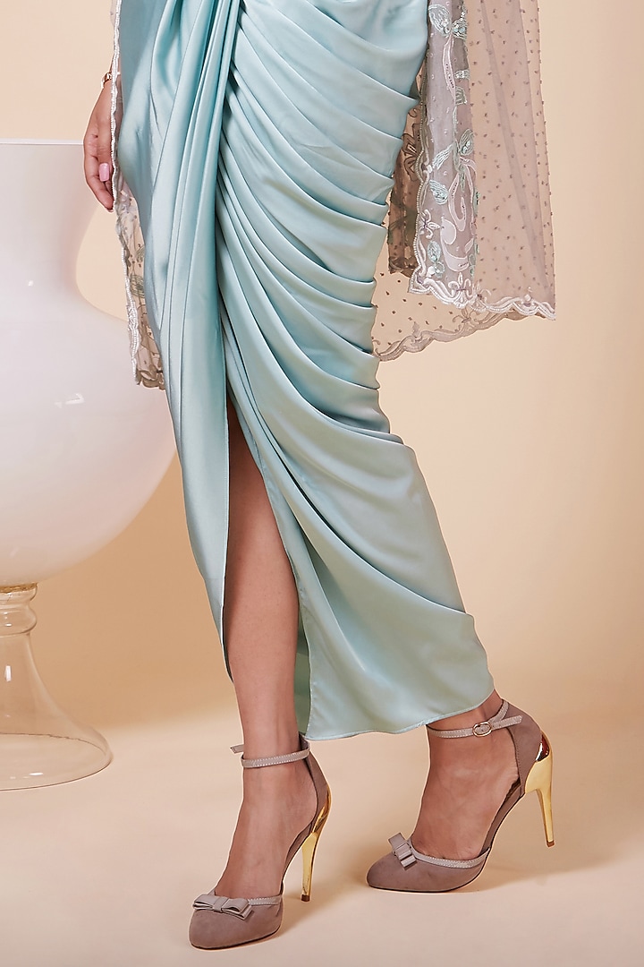Turquoise Embroidered Jacket Set by Saaj By Ankita at Pernia's Pop Up Shop