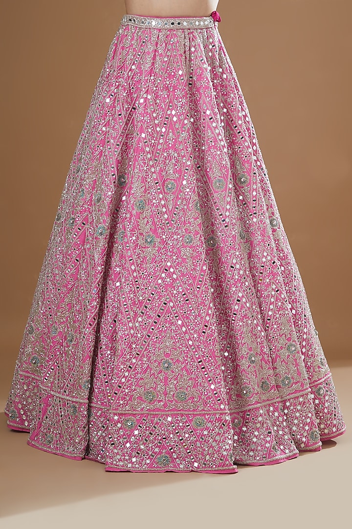 Bubble Gum Pink Raw Silk Embroidered Bridal Lehenga Set by Surabhi Chopra at Pernia's Pop Up Shop