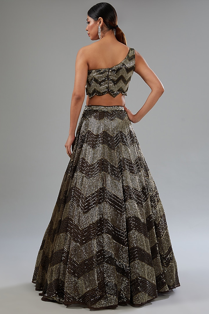 Brown Organza Cutdana Embroidered Kalidar Bridal Lehenga Set by Surabhi Chopra at Pernia's Pop Up Shop