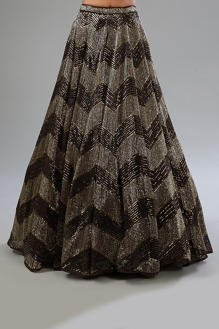 Brown Organza Cutdana Embroidered Kalidar Bridal Lehenga Set by Surabhi Chopra at Pernia's Pop Up Shop