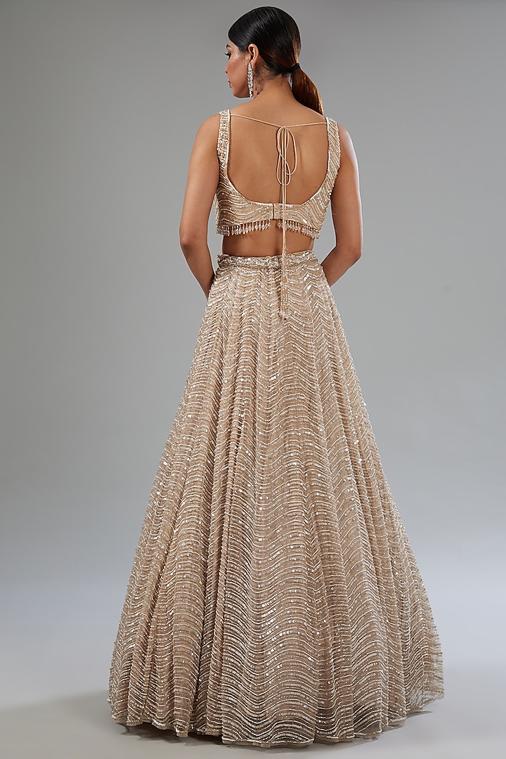 Ivory Organza Sequins Embroidered Kalidar Wedding Lehenga Set by Surabhi Chopra at Pernia's Pop Up Shop